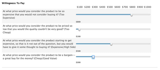 Willingness to pay question example with slider